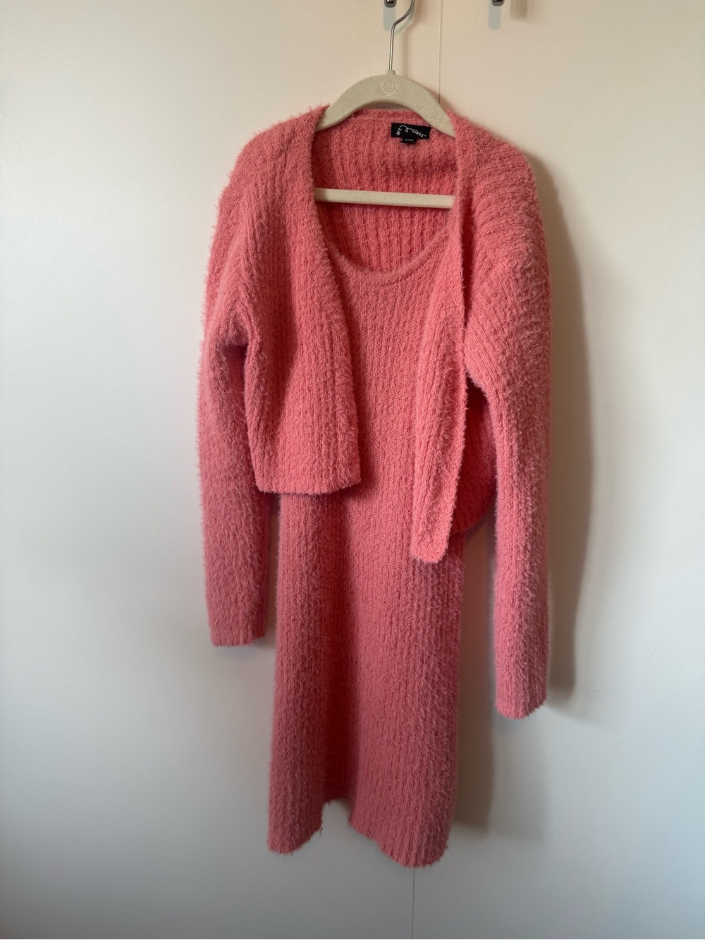 Art Class Fuzzy Pink Dress and Cardigan set, size M (7/8)